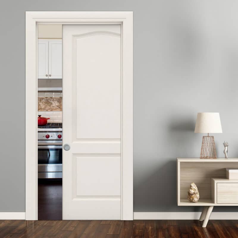 Pictured: This graphic shows a single pocket door that's halfway open.